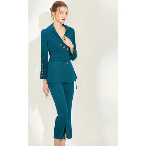 2020 New Fashion Spring Fall Work Pant Suits OL 2 Piece Set For Women Business Slim Suit Blazer Jacket Trousers Clothing Female
