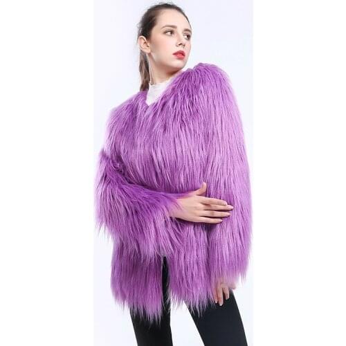 European Style Faux Fur Coat Woman Long Overcoat Winter Purple Furry Coat Elegant Plus Size Xxxl Girls Fluffy Jacket Streetwear