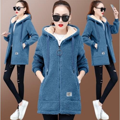 2019 Winter Faux Fur Teddy Coat Women Fashion hooded Add velvet to thicken zipper jacket fashionable and casual plus-size coat
