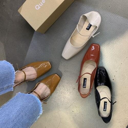 2021 Japanned Leather mary jane shoes woman flats square toe loafers grandma shoes women two ways soft soled moccasins female