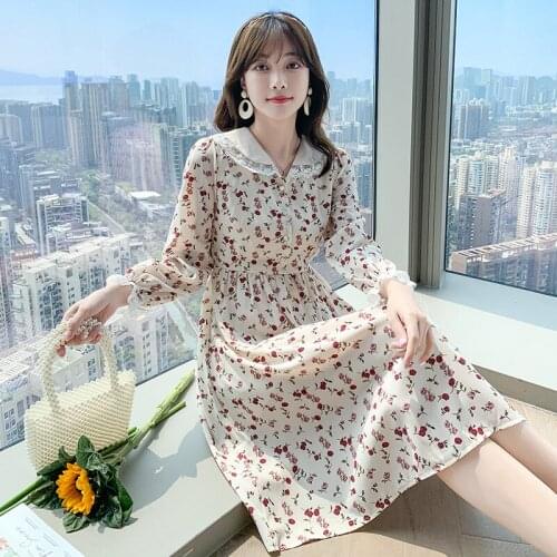 2021 Spring Summer New French Retro Floral Doll Collar Temperament One Piece Fashion Light Mature Korean WomenS Clothing Dress