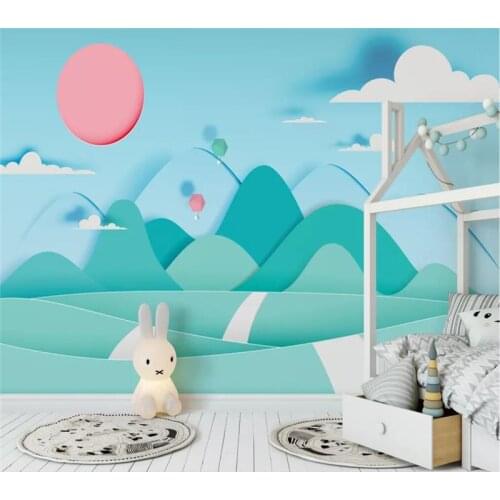 LCustom 3d wallpaper 3D stereo cute cartoon landscape childrens room background wall blue - silk waterproof material
