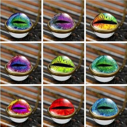 SIAN Multiple Color Dragon Eye Double Sided Necklace Trendy Reptile Eye Glass Photo Handcrafted Pendant Steampunk Unisex Jewelry