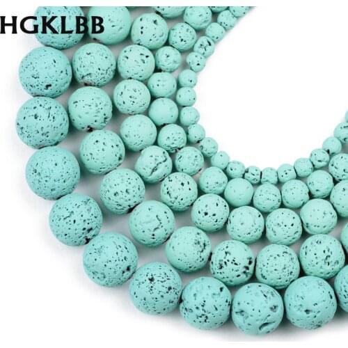 HGKLBB Mint green Rubber Natural Stone Volcanic Lava Bead 4/6/8/10/12MM Round Spacer Loose beads for Jewelry making DIY bracelet