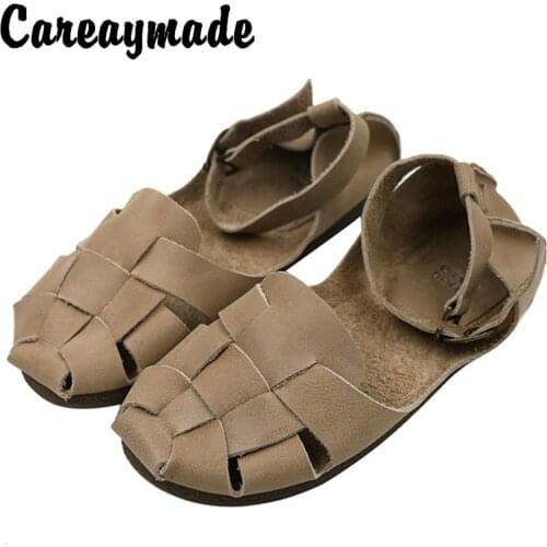 Careaymade-Hot,Summer Mori girl Retro genuine Leather Woven round Toe Belt Buckle Fashion Soft Leather Womens Sandals,8 colors