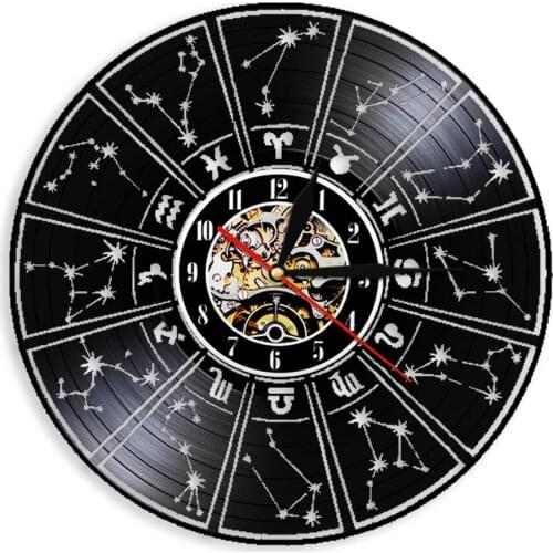 Zodiac Sign Horoscope Astrology Non-Ticking Vinyl Record Wall Clock Watch Modern Decorative LED Wall Art Unique Original Gift