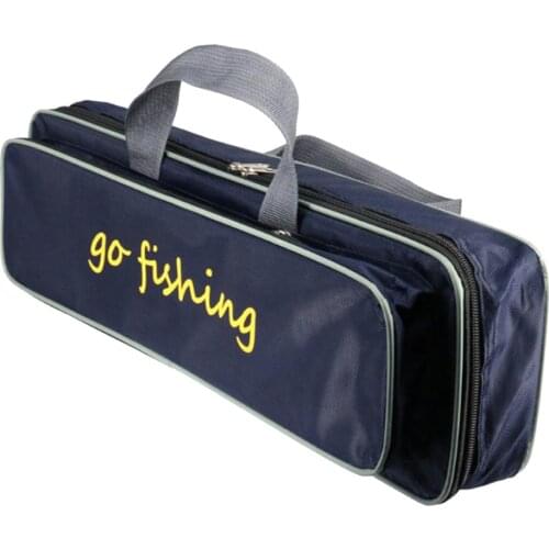Travel Fishing Rod Reel Case Pole Tools Storage Bag with Double Zippers