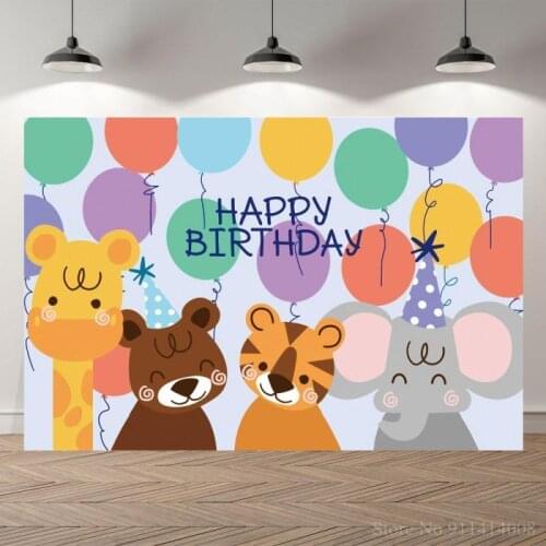 Cartoon Tiger Elephant Balloons Birthday Party Background Photography Newborn Baby 1st Birthday Customize Backdrops Room Decor