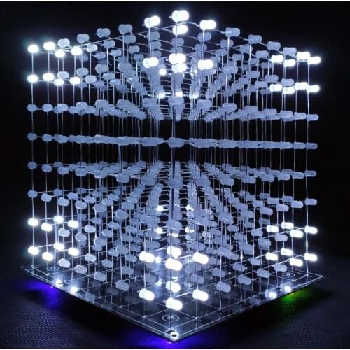 ICubeSmart 8x8x8 3D Led Cube Diy Electronic Kits Teenagers Learning Soldering Project Kit With 3D Editing Software [3D8C-WHITE]