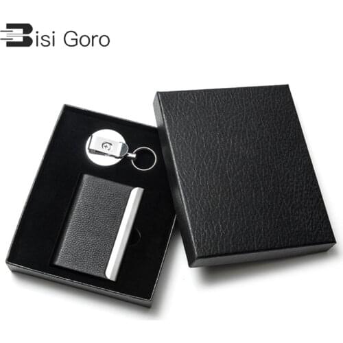 BISI GORO Men Women RFID Wallet Set 2021 Metal Aluminum Card Holder Mini Keys holder Wonderful GiftBox Simple Card Case Key