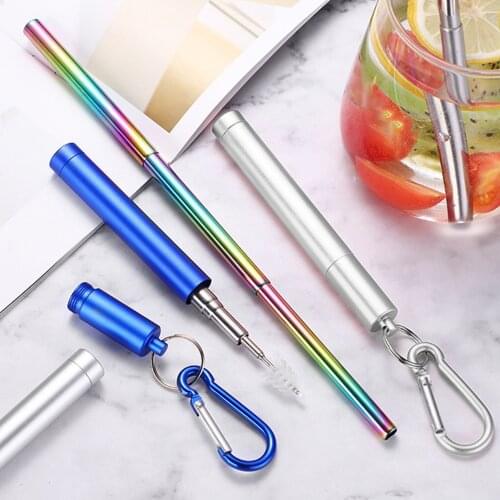 Colorful Retractable Straws 23cm Stainless Steel Reusable Portable Travel Outdoor Drinking Beverage Coffee Juice Cocktail Straw