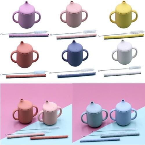 Food Grade Silicone Baby Cup Double Handle Drinking Straw Cups Water Bottle Toddler Learning Drinkware Mug Feeding Sippy Cup