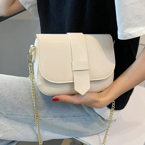 Small Leather Chain Shoulder Bags for Women Solid Color Flap Crossbody Bags Ladies Simple Square Messenger Bag Elegant Handbags