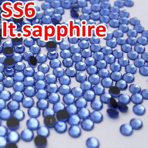 Small Size SS6 1.9-2.0mm,1440pcs/Bag It.sapphire DMC Glass Hot Fix Rhinestones With Glue Blue Rhinestones Iron On Strass