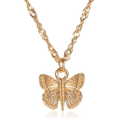 Fashion Vintage Metal Butterfly Statement Necklaces Women Gold Twist Chain Butterfly Necklace Animal Collier Femme 2020 New Year