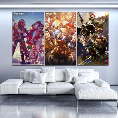 Home Decor Modular Canvas Picture 3 Piece Free Fire Game Painting Poster Wall For Home Canvas Painting Wholesale