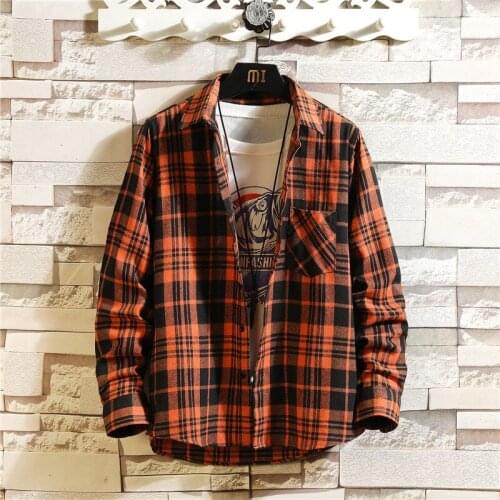 Mans Shirt Clothes Longsleeve Bargains Blouse for Mens Shirts Vintage Clothing Orange Plaid Harajuku Streetwear Drop Shipping