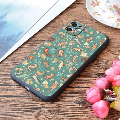 For iPhone Autumn Geckos In Green Print Soft Matt Apple iPhone Case