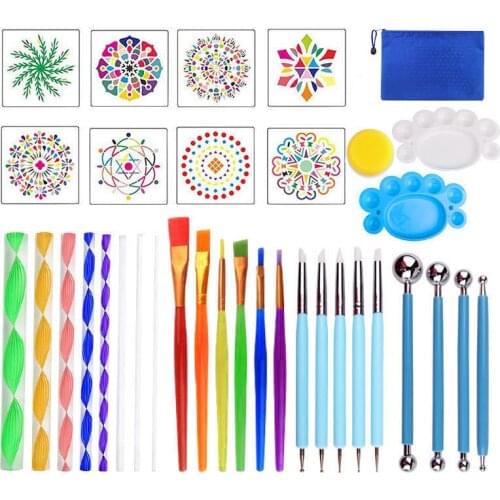 35Pcs Mandala Dotting Tools Kits Painting Tools Kits Brushes Paint Tray Kit Paint Brushes Rock Painting Canvas Rocks Fabrics Art
