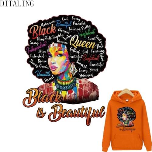 Black Queen Sticker Heat Transfer Patches Black Is Beautiful Appliqued For Jacket African Girl Thermal Patch DIY Iron On Sticker