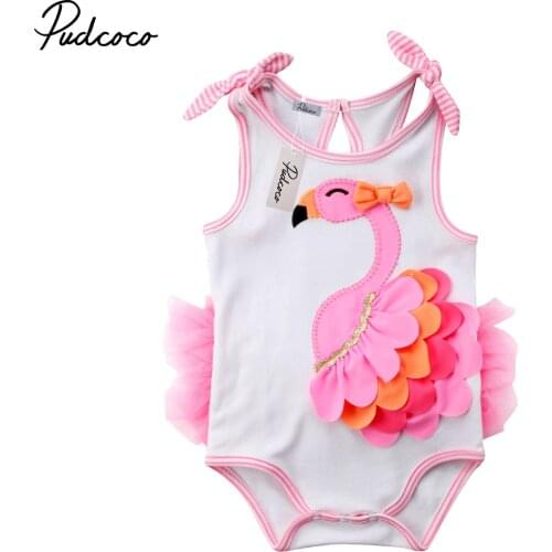 2018 Brand New Newborn Toddler Infant Baby Girl 3D Flamingo Romper Jumpsuit Outfits Lace Tutu Dress Clothes Sleeveless Sunsuit