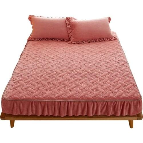Milk Velvet Bed Sheet Single Piece Quilted Thick Solid Color Bed Cover Simmons Non-slip Protective Cover Bed Skirt Bedspread