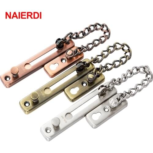 NAIERDI Stainless Steel Anti-theft Door Chain Door Latch Silver Bronze Gold Black Door Lock Security Door Chain Lock Hardware