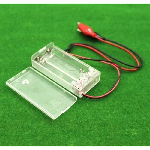 DC 3V Battery Holder Storage Case Box 2 x AA Batteries with Alligator Clips Transparent Power Battery Holder with Switch & Cover