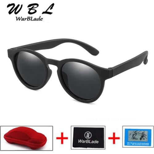 WarBLade Kids UV400 Sunglasses Children Round Polarized TR90 Sun Glasses with Car Case Girls Boys Colorful Silicone Baby Gafas