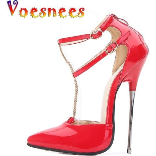 Voesnees Sexy Pumps Nightclub Steel Tube Dance Women Shoes Metal Heel Large Size High Heels Hollowed Sandals Double Wrist Strap