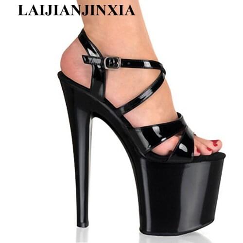 New 20cm Black high heel shoes with thick bottom dazzling lady tide, sexy fish mouth peep-toe Dance Shoes