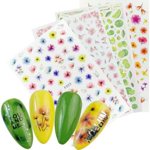 1 Sheet 2020 Spring Designs Flower Stickers 3D Slider on Nails Fruit Cake Ice Cream Adhesive Foils Art Accessories