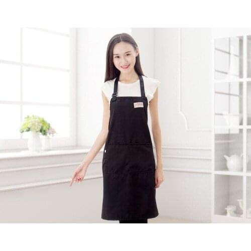 1PC 100% Cotton Kitchen Apron Pure Color Cooking Aprons Avental Dining Room Barbecue Restaurant Pocket Halterneck LB 403