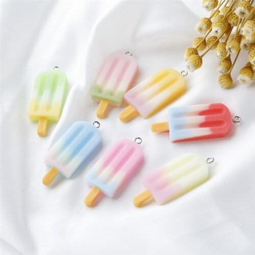 10pcs 15x42mm DIY Resin Ice Cream Popsicle Charms Flatback Cabochon Sticker Kawaii Craft Jewelry Making Ornament Decoration