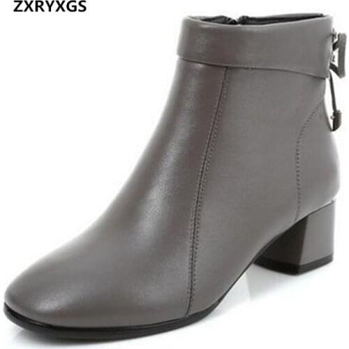 2021 New Spring Beautiful Bow Top Cowhide Leather Boots Womens Boots Thick Heels Plus Size Winter Shoes Warm Boots Ankle Boots