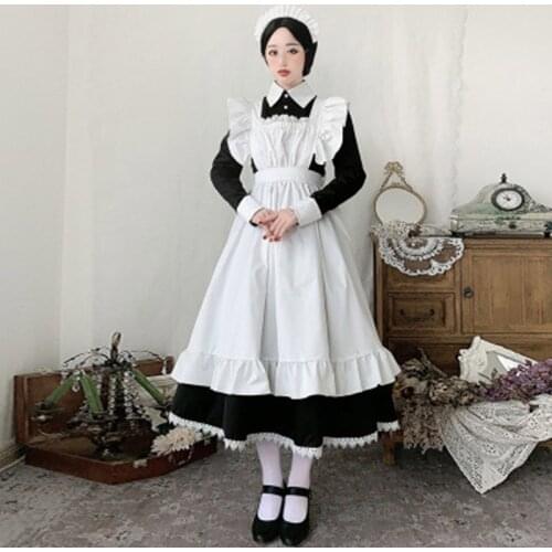 2021 Women Maid Outfit Anime Long Dress French Court Maid Dress Lolita Dresses Cosplay Costume For Woman