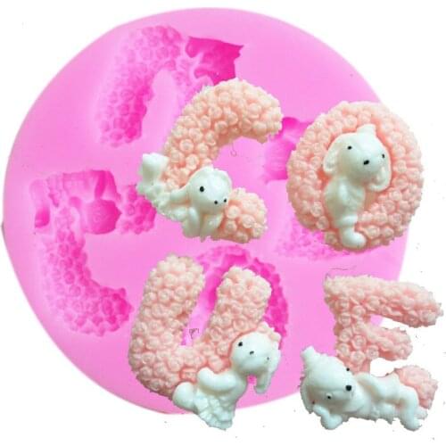 3D Rose flowers love Letter form fondant silicone mold for Wedding cake decorating tools baking mould F0656