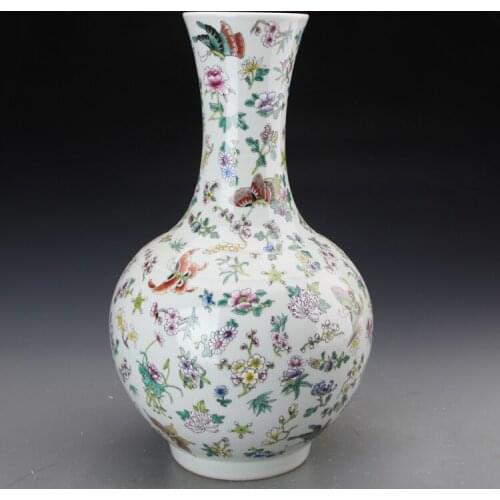 5 Antique QingDynasty porcelain vase,Pastel Hundred Flowers bottle,Hand-painted crafts,Collection&Adornment