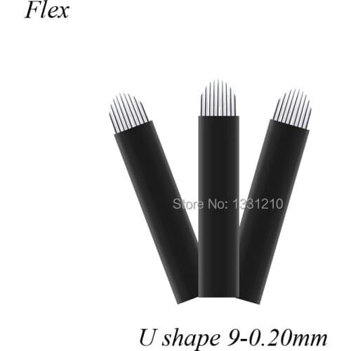 50pcs Microblading Manual Eyebrow Tattoo Permanent Makeup Flex Blades 9U Needle 0.20mm