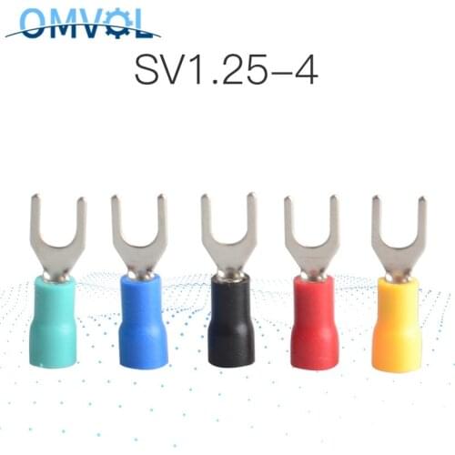 50PCS SV1.25-4 Red Furcate Cable Wire Connector Furcate Pre-Insulating Fork Spade 22~16AWG Wire Crimp Terminals SV1.25-4 SV