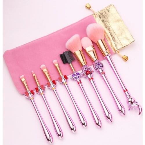 8 Pcs Cartoon Makeup Brushes Set Beauty Tools Electroplated Plastic Handles