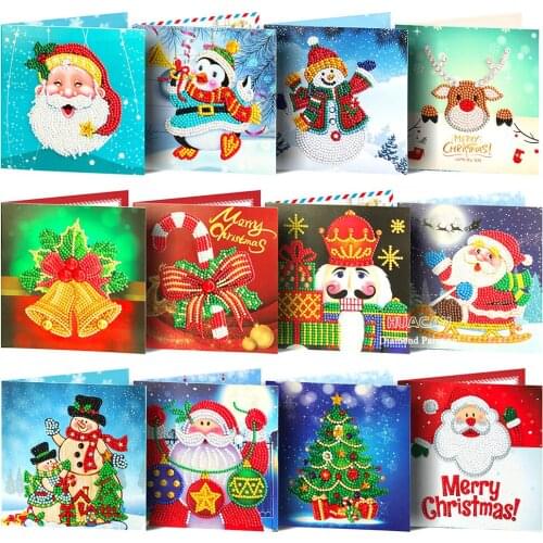 HUACAN Diamond Painting 5d Christmas Santa Claus Cards Diamond Embroidery Greeting Postcards Kids DIY Handmade Gift New Arrivals