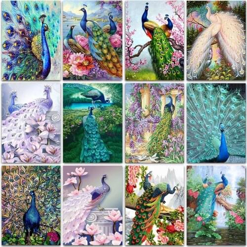 5D White Peacock Diamond Paintings Full Round Drill Diamond Embroidery Animal Peacock Cross Stitch Kit Rhinestones Mosaic Decor