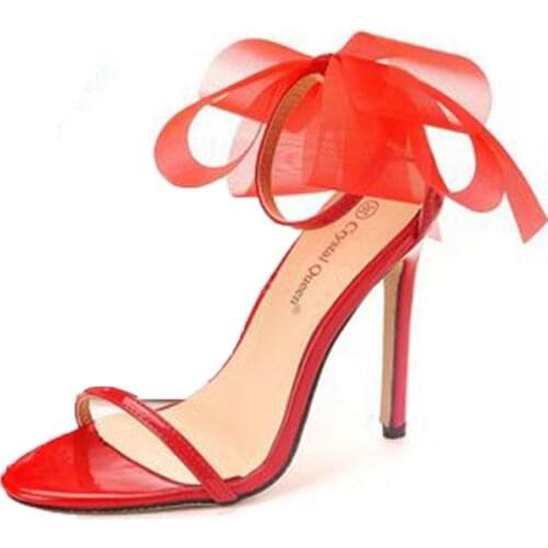 Banquet Stage Large Size High Heels Sandals Fish Mouth Sandals Slim Heels with Round Toes Large Size Comfortable High Heels