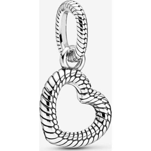 100% Real 925 Sterling Silver Snake Chain Pattern Open Heart Pendant Charm Beads for Jewelry Making Fits Pandora Bracelet