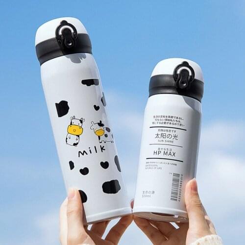Cow Spring Cover Thermos Cup Stainless Steel Water Bottle with Cartoon Pattern Nice Durable Outdoor Sports Hot Drink Coffee Cup