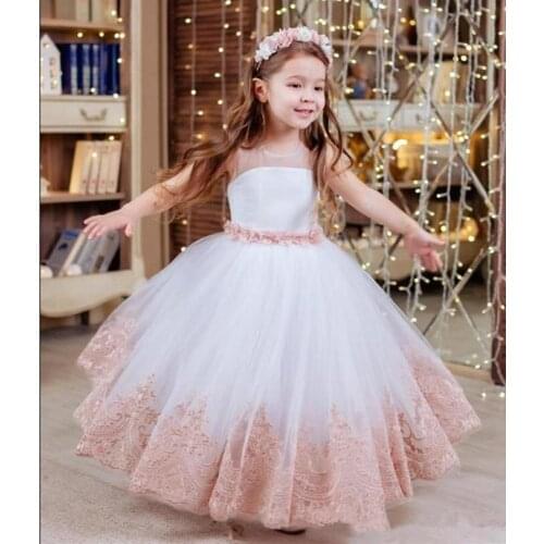 Flower Girl Dresses High neck Sleeveless Lace Applique Dress For Pageant Party kids First Communion Dresses