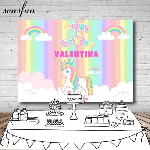 Sensfun Rainbow Wall Unicorn Party Backdrops For Photo Studio Girls Happy Birthday Party Photographic Backgrounds 7x5ft