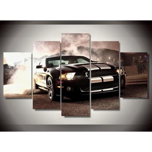 Decoration Posters Picture On Canvas Wall Art Painting 5 Panel Black Car Modular Home Framework Living Room HD Printed Modern