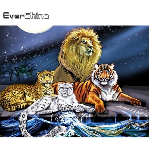 Evershine Full Square Diamond Painting Tiger 5D DIY Diamond Embroidery Lion Animal Rhinestone Art Home Decorations